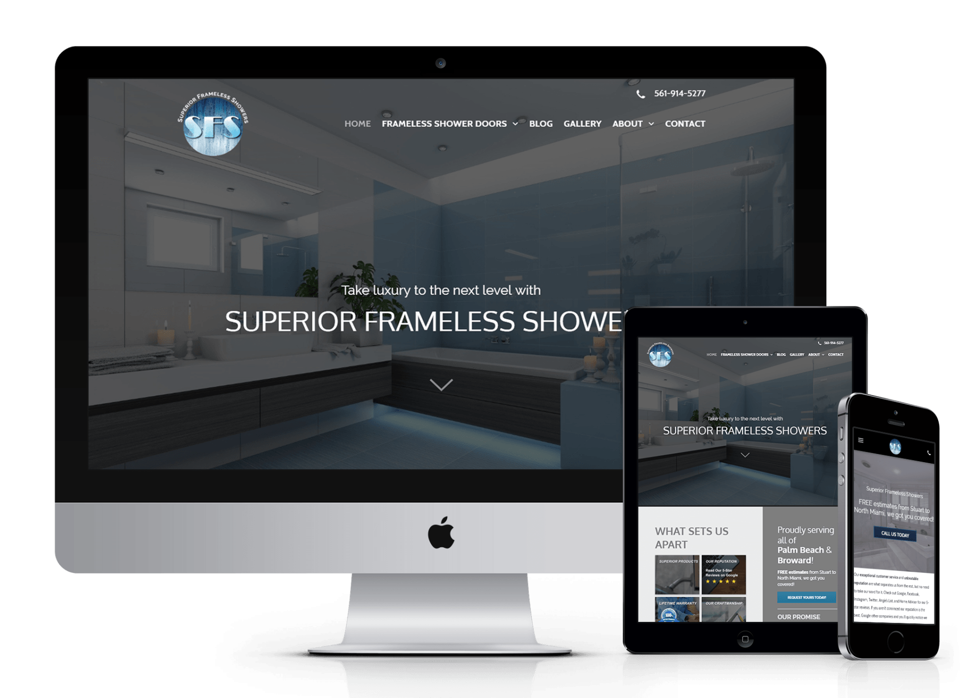 Superior Showers website design screenshot